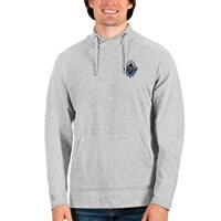 Men's Antigua Heathered Gray Vancouver Whitecaps FC Reward Crossover Neckline Pullover Sweatshirt