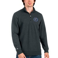 Men's Antigua Heathered Charcoal New York City FC Action Quarter-Zip Pullover Sweatshirt