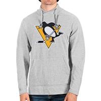 Men's Antigua Heathered Gray Pittsburgh Penguins Reward Crossover Neckline Pullover Sweatshirt