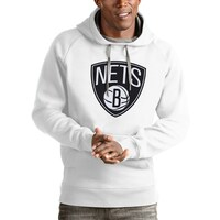 Men's Antigua White Brooklyn Nets Logo Victory Pullover Hoodie