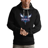Men's Antigua Black Charlotte Hornets Logo Victory Pullover Hoodie