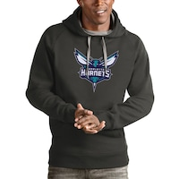 Men's Antigua Charcoal Charlotte Hornets Logo Victory Pullover Hoodie
