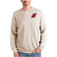 Men's Antigua Oatmeal New Jersey Devils Reward Crewneck Pullover Sweatshirt