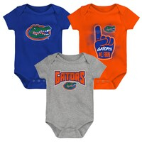 Infant Royal/Orange/Heather Gray Florida Gators Game On Three-Pack Bodysuit Set