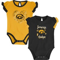 Girls Newborn & Infant Black/Gold Iowa Hawkeyes Too Much Love Two-Piece Bodysuit Set