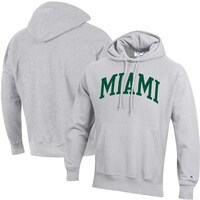 Men's Champion Heathered Gray Miami Hurricanes Big & Tall Reverse Weave Fleece Pullover Hoodie Sweatshirt