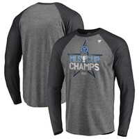 Men's Fanatics Branded Heathered Gray New York City FC 2021 MLS Cup Champions Locker Room Raglan Long Sleeve T-Shirt