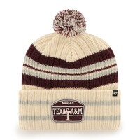 Men's '47 Natural Texas A&M Aggies Hone Patch Cuffed Knit Hat with Pom