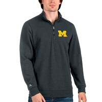 Men's Antigua Heathered Charcoal Michigan Wolverines Action Quarter-Zip Pullover Sweatshirt