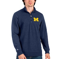 Men's Antigua Heathered Navy Michigan Wolverines Action Quarter-Zip Pullover Sweatshirt