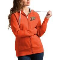 Women's Antigua Orange Anaheim Ducks Victory Full-Zip Hoodie