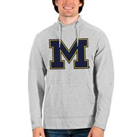 Men's Antigua Heathered Gray Michigan Wolverines Team Logo Reward Crossover Neckline Pullover Sweatshirt