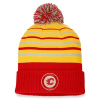 Men's Fanatics Branded Red/Gold Calgary Flames True Classic Retro Cuffed Knit Hat with Pom