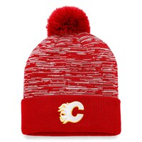 Men's Fanatics Branded Red Calgary Flames Defender Cuffed Knit Hat with Pom