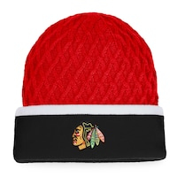 Men's Fanatics Branded Black/Red Chicago Blackhawks Iconic Striped Cuffed Knit Hat