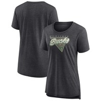 Women's Fanatics Branded Heathered Charcoal Milwaukee Bucks True Classics Tri-Blend T-Shirt
