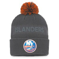Men's Fanatics Branded Charcoal New York Islanders Authentic Pro Home Ice Cuffed Knit Hat with Pom