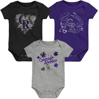 Girls Newborn & Infant Black/Purple/Heathered Gray Colorado Rockies 3-Pack Batter Up Bodysuit Set