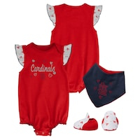 Girls Newborn & Infant Red St. Louis Cardinals 3-Piece Home Plate Bodysuit Bib & Booties Set