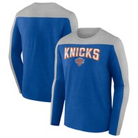 Men's Fanatics Branded Heather Blue New York Knicks Colorblock Long Sleeve T-Shirt