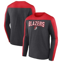 Men's Fanatics Branded Heather Charcoal Portland Trail Blazers Colorblock Long Sleeve T-Shirt