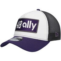 Men's New Era White/Purple Alex Bowman Double Patch 9FORTY A-Frame Trucker Snapback Hat