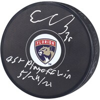 Spencer Knight Florida Panthers Autographed Hockey Puck with "1st Playoff Win 5/24/21" Inscription