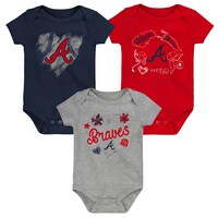 Infant Navy/Red/Heathered Gray Atlanta Braves Batter Up 3-Pack Bodysuit Set