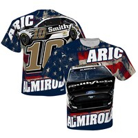 Men's Stewart-Haas Racing Team Collection White Aric Almirola Smithfield Sublimated Patriotic Total Print T-Shirt