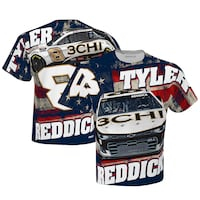 Men's Checkered Flag White Tyler Reddick 3CHI Sublimated Patriotic Total Print T-Shirt