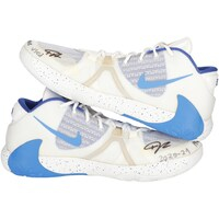 Giannis Antetokounmpo Milwaukee Bucks Autographed Practice-Used White/Blue Nike Shoes from the 2020-21 NBA Season with "2020-21 Practice Used" Inscription