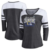 Women's Fanatics Branded Heathered Charcoal Los Angeles Rams Super Bowl LVI Bound Classic Play Stripe 3/4-Sleeve Scoop Neck T-Shirt