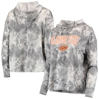 Women's Charcoal Oklahoma State Cowboys Hairpin Tie-Dye Cropped Tri-Blend Long Sleeve Hoodie T-Shirt