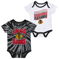 Newborn & Infant Black/White Chicago Blackhawks Monterey Tie-Dye Two-Pack Bodysuit Set