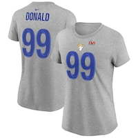 Women's Nike Aaron Donald Heathered Gray Los Angeles Rams Super Bowl LVI Bound Name & Number T-Shirt