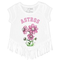 Girls Toddler Tiny Turnip White Houston Astros Blooming Baseballs Fringe T-Shirt