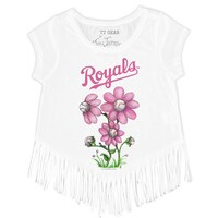 Girls Toddler Tiny Turnip White Kansas City Royals Blooming Baseballs Fringe T-Shirt