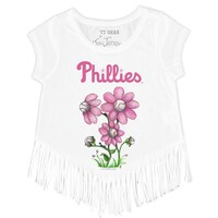 Girls Youth Tiny Turnip White Philadelphia Phillies Blooming Baseballs Fringe T-Shirt