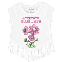 Girls Youth Tiny Turnip White Toronto Blue Jays Blooming Baseballs Fringe T-Shirt