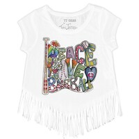 Girls Toddler Tiny Turnip White Minnesota Twins Peace Love Baseball Fringe T-Shirt