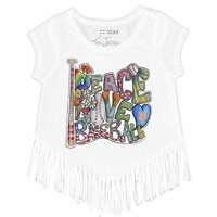 Girls Toddler Tiny Turnip White New York Mets Peace Love Baseball Fringe T-Shirt
