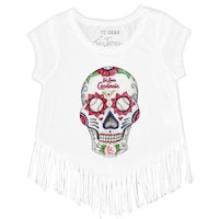 Girls Toddler Tiny Turnip White St. Louis Cardinals Sugar Skull Fringe T-Shirt