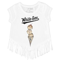Girls Toddler Tiny Turnip White Chicago White Sox Triple Scoop Fringe T-Shirt