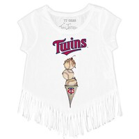 Girls Toddler Tiny Turnip White Minnesota Twins Triple Scoop Fringe T-Shirt