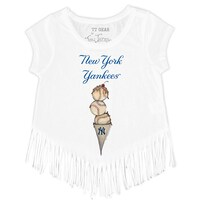 Girls Toddler Tiny Turnip White New York Yankees Triple Scoop Fringe T-Shirt