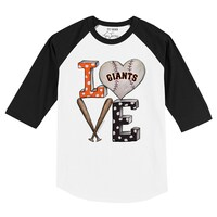 Toddler Tiny Turnip White/Black San Francisco Giants Baseball Love Raglan 3/4 Sleeve T-Shirt