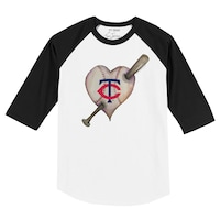 Toddler Tiny Turnip White/Black Minnesota Twins Heart Bat Raglan 3/4 Sleeve T-Shirt