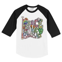 Infant Tiny Turnip White/Black Oakland Athletics Peace Love Baseball Raglan 3/4 Sleeve T-Shirt