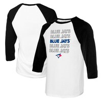 Women's Tiny Turnip White/Black Toronto Blue Jays Stacked 3/4-Sleeve Raglan T-Shirt