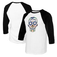 Women's Tiny Turnip White/Black New York Mets Sugar Skull 3/4-Sleeve Raglan T-Shirt